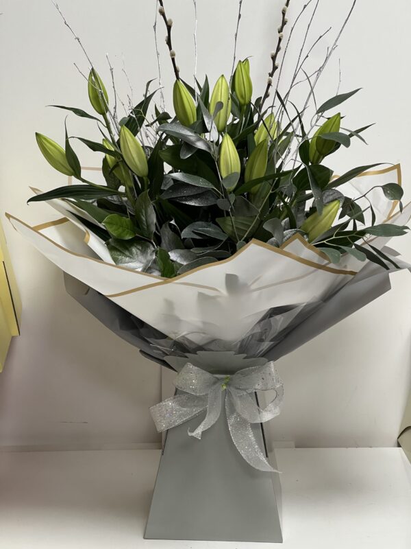 All white oriental lily bouquet